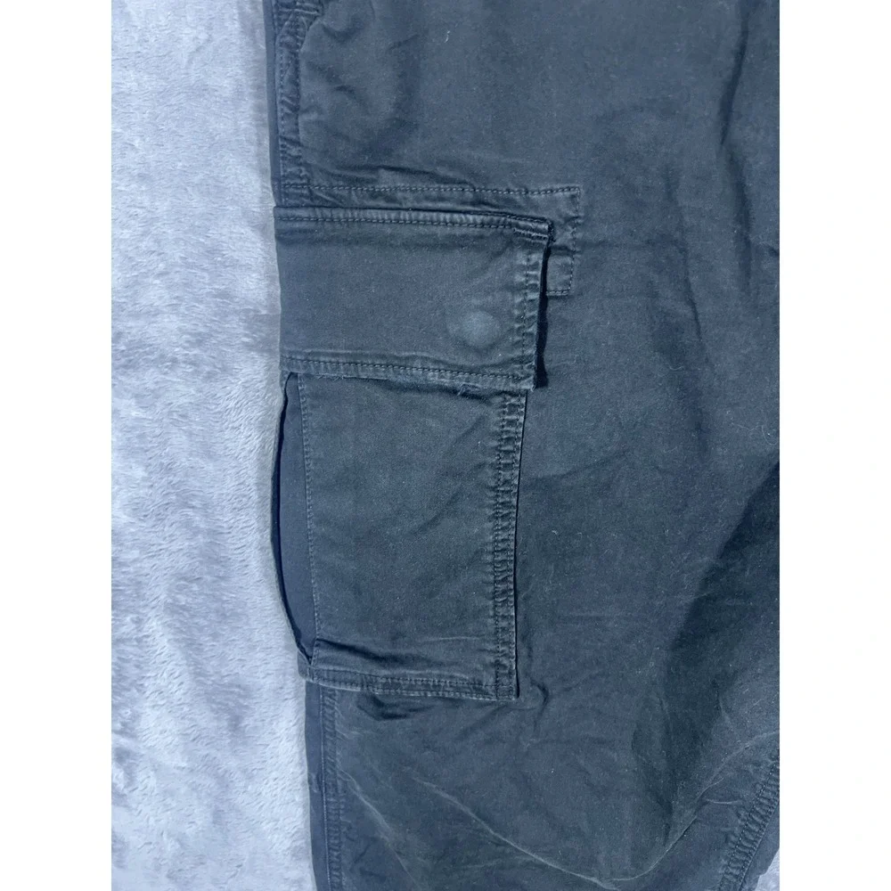 American Eagle Mens Black Cargo Pants Straight Leg Drawstring Ankle Size 34x29